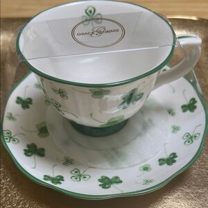 #1348**Grace Teaware Shamrock Cup and Saucer Set. St. Patrick’s Day